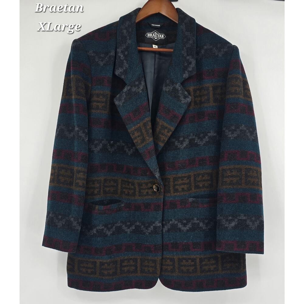 Vintage 90's Ranchwear Retro Braetan Wool Blend Southwestern Blazer Jacket – XL